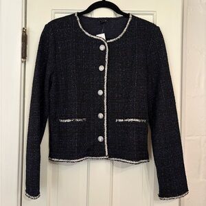 Ann Taylor Black Tweed Jacket with White Trim